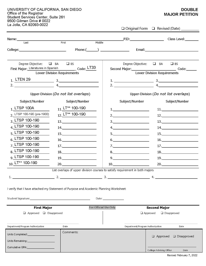 LT33 Double Major Template